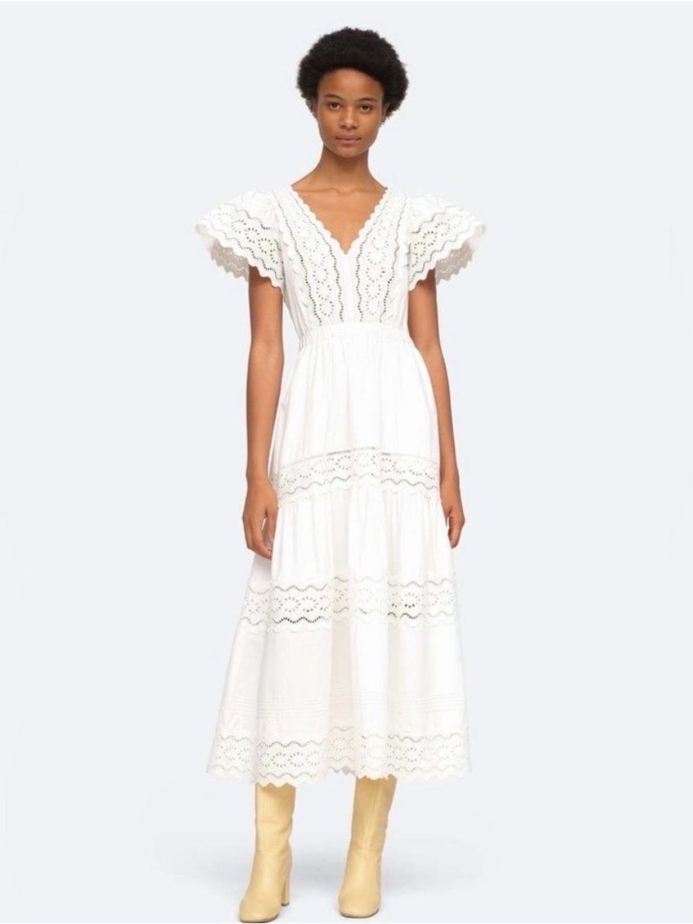 NWT Sea Georgina Eyelet Flutter Sleeve V-Neck Dress
